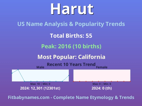 Infographic: Harut name meaning, origin, and popularity trends in the United States (US baby name analysis chart)