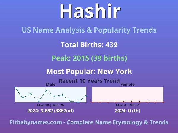 Infographic: Hashir name meaning, origin, and popularity trends in the United States (US baby name analysis chart)
