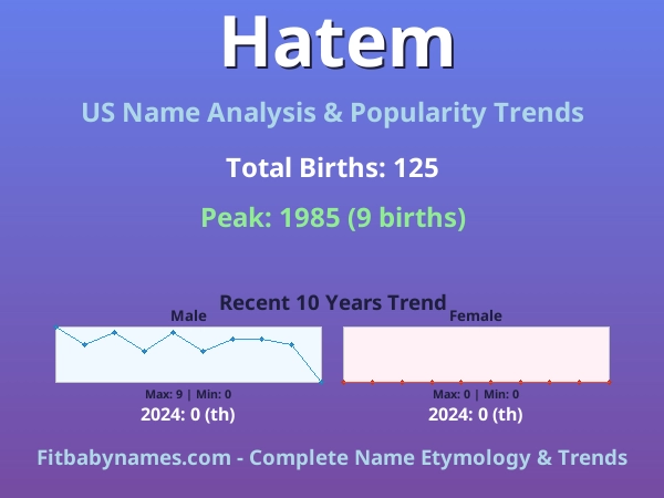 Infographic: Hatem name meaning, origin, and popularity trends in the United States (US baby name analysis chart)
