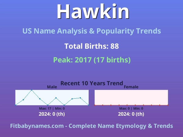 Infographic: Hawkin name meaning, origin, and popularity trends in the United States (US baby name analysis chart)