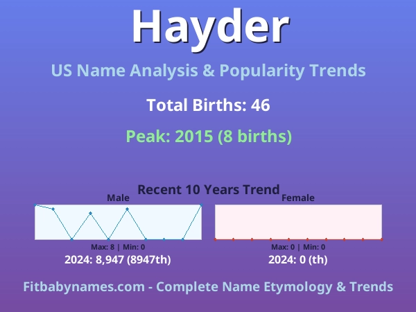 Infographic: Hayder name meaning, origin, and popularity trends in the United States (US baby name analysis chart)