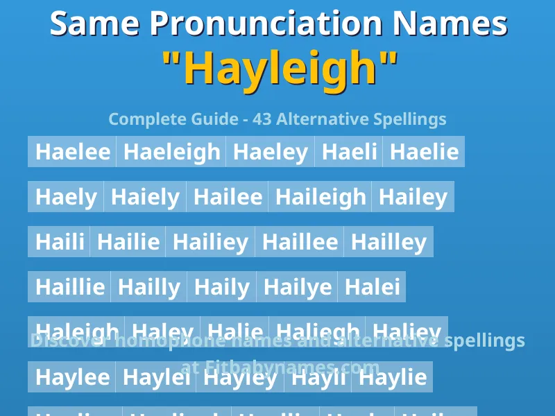 Infographic: Hayleigh same pronunciation names, similar names, and homophone names