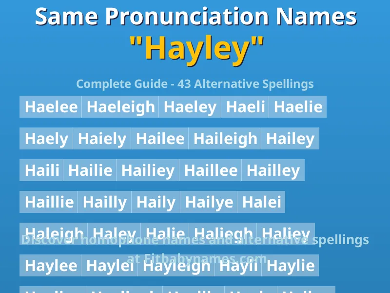 Infographic: Hayley same pronunciation names, similar names, and homophone names
