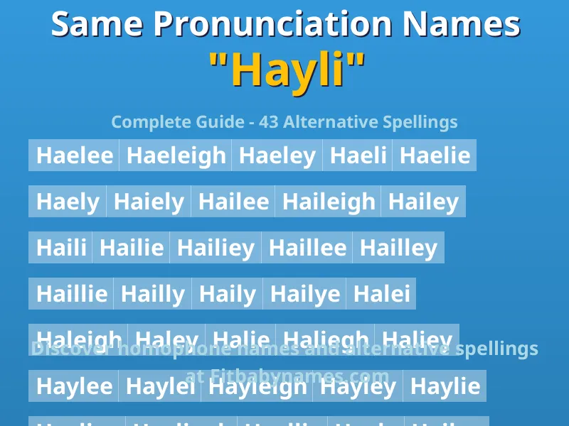 Infographic: Hayli same pronunciation names, similar names, and homophone names