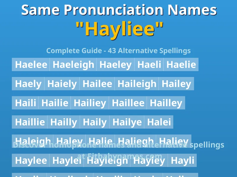Infographic: Hayliee same pronunciation names, similar names, and homophone names