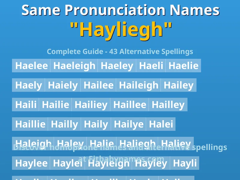 Infographic: Hayliegh same pronunciation names, similar names, and homophone names