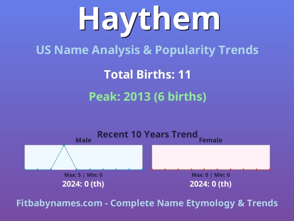 Infographic: Haythem name meaning, origin, and popularity trends in the United States (US baby name analysis chart)