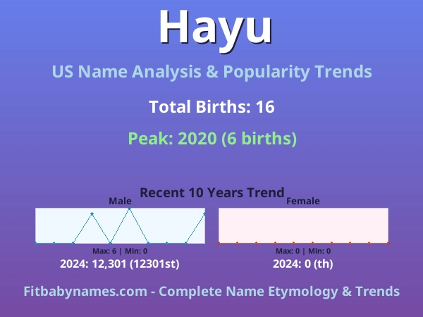 Infographic: Hayu name meaning, origin, and popularity trends in the United States (US baby name analysis chart)