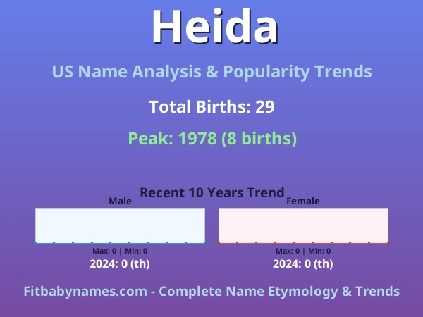 Infographic: Heida name meaning, origin, and popularity trends in the United States (US baby name analysis chart)