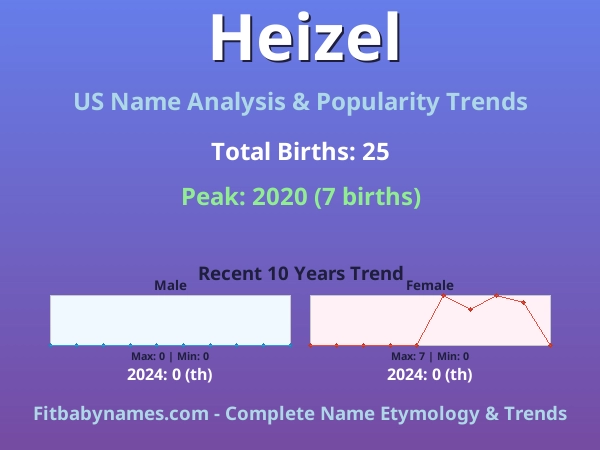 Infographic: Heizel name meaning, origin, and popularity trends in the United States (US baby name analysis chart)