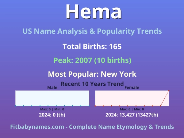 Infographic: Hema name meaning, origin, and popularity trends in the United States (US baby name analysis chart)