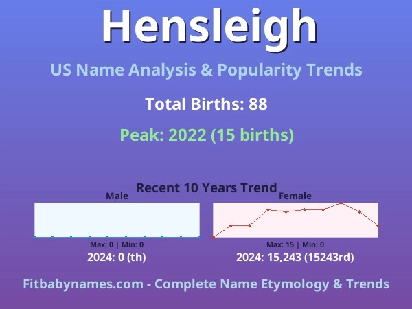 Infographic: Hensleigh name meaning, origin, and popularity trends in the United States (US baby name analysis chart)