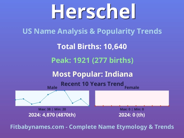Infographic: Herschel name meaning, origin, and popularity trends in the United States (US baby name analysis chart)