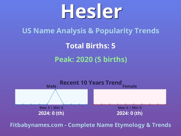 Infographic: Hesler name meaning, origin, and popularity trends in the United States (US baby name analysis chart)