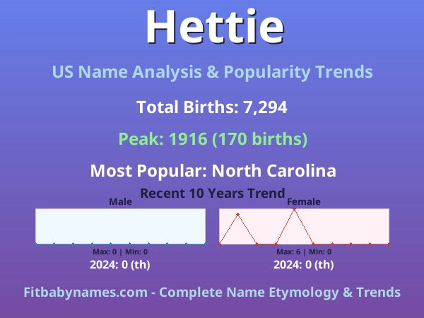 Infographic: Hettie name meaning, origin, and popularity trends in the United States (US baby name analysis chart)