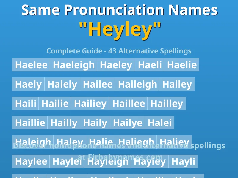 Infographic: Heyley same pronunciation names, similar names, and homophone names
