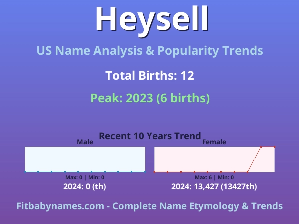 Infographic: Heysell name meaning, origin, and popularity trends in the United States (US baby name analysis chart)