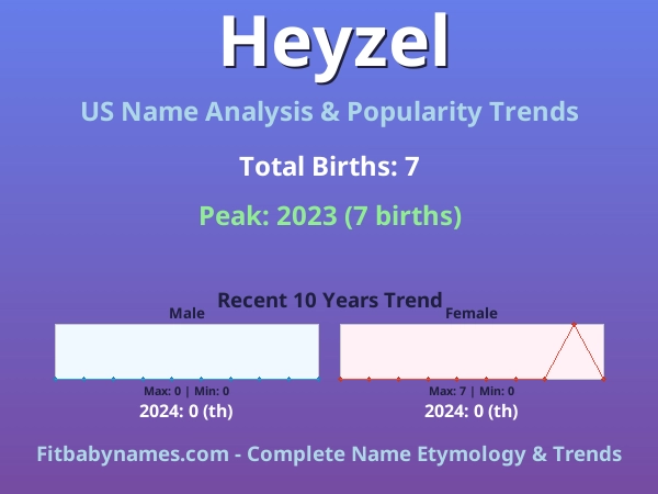 Infographic: Heyzel name meaning, origin, and popularity trends in the United States (US baby name analysis chart)