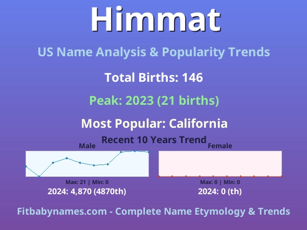 Infographic: Himmat name meaning, origin, and popularity trends in the United States (US baby name analysis chart)
