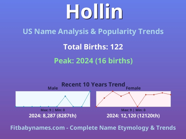 Infographic: Hollin name meaning, origin, and popularity trends in the United States (US baby name analysis chart)