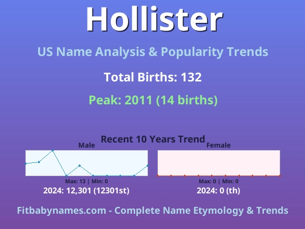 Infographic: Hollister name meaning, origin, and popularity trends in the United States (US baby name analysis chart)