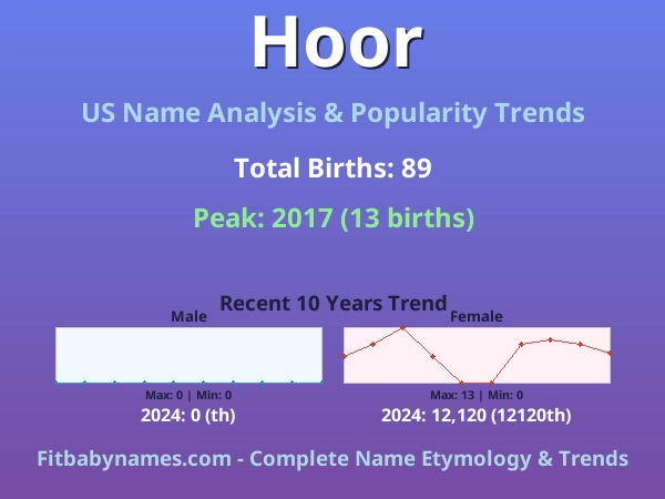 Infographic: Hoor name meaning, origin, and popularity trends in the United States (US baby name analysis chart)