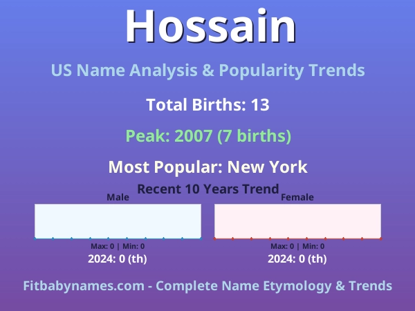 Infographic: Hossain name meaning, origin, and popularity trends in the United States (US baby name analysis chart)
