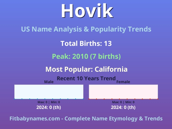 Infographic: Hovik name meaning, origin, and popularity trends in the United States (US baby name analysis chart)