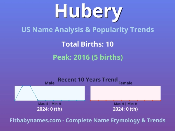 Infographic: Hubery name meaning, origin, and popularity trends in the United States (US baby name analysis chart)