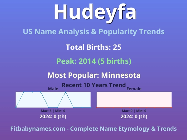 Infographic: Hudeyfa name meaning, origin, and popularity trends in the United States (US baby name analysis chart)