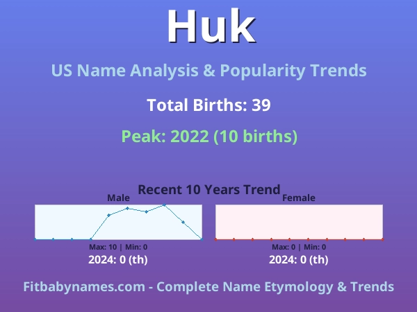 Infographic: Huk name meaning, origin, and popularity trends in the United States (US baby name analysis chart)