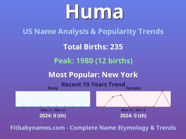 Infographic: Huma name meaning, origin, and popularity trends in the United States (US baby name analysis chart)