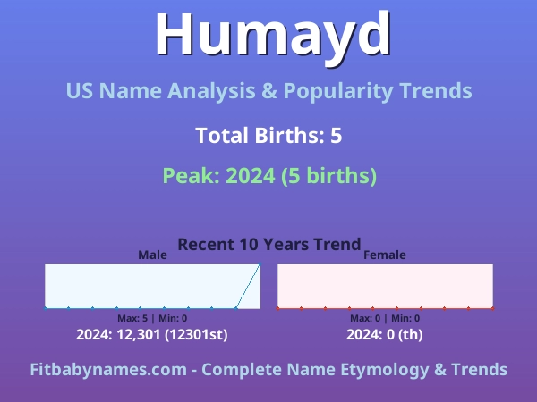 Infographic: Humayd name meaning, origin, and popularity trends in the United States (US baby name analysis chart)