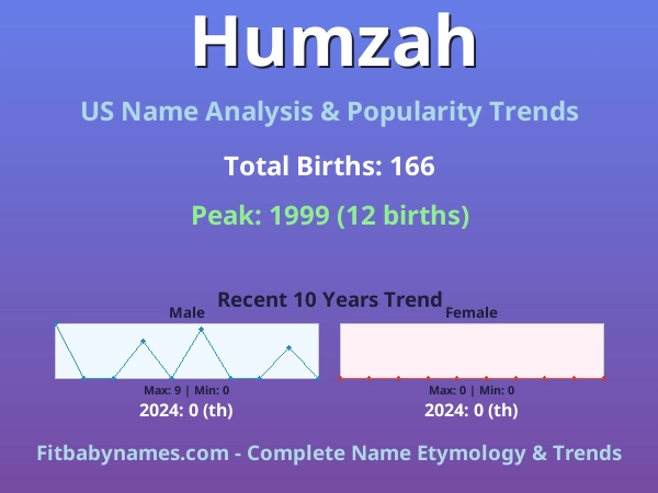 Infographic: Humzah name meaning, origin, and popularity trends in the United States (US baby name analysis chart)