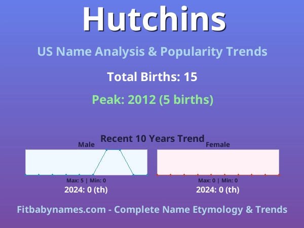 Infographic: Hutchins name meaning, origin, and popularity trends in the United States (US baby name analysis chart)