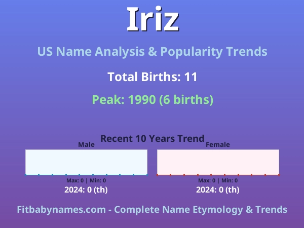 Infographic: Iriz name meaning, origin, and popularity trends in the United States (US baby name analysis chart)