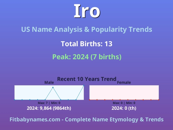 Infographic: Iro name meaning, origin, and popularity trends in the United States (US baby name analysis chart)