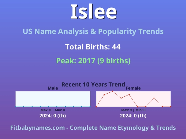 Infographic: Islee name meaning, origin, and popularity trends in the United States (US baby name analysis chart)