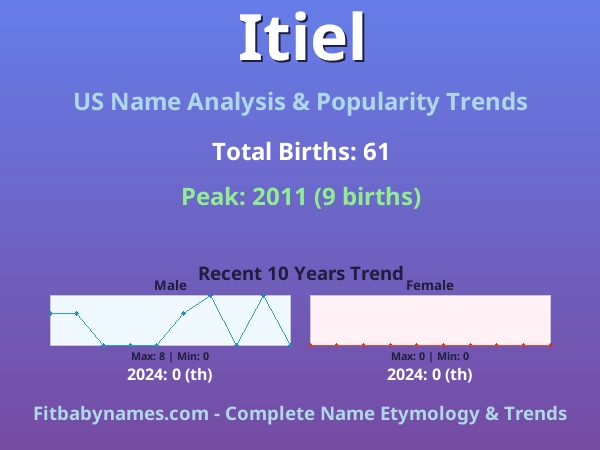 Infographic: Itiel name meaning, origin, and popularity trends in the United States (US baby name analysis chart)