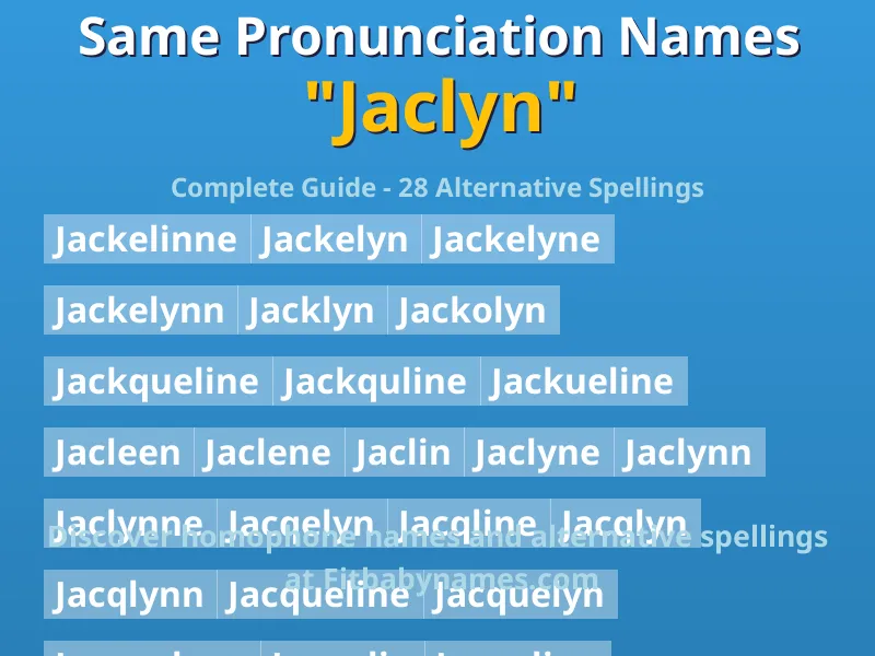 Infographic: Jaclyn same pronunciation names, similar names, and homophone names