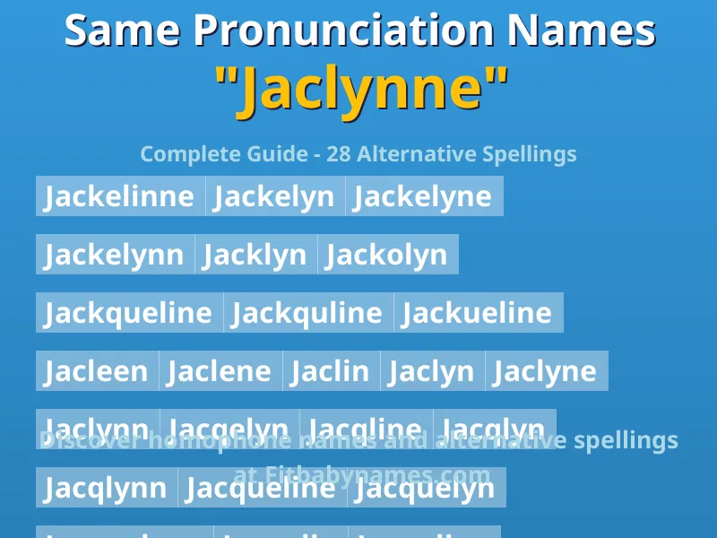 Infographic: Jaclynne same pronunciation names, similar names, and homophone names