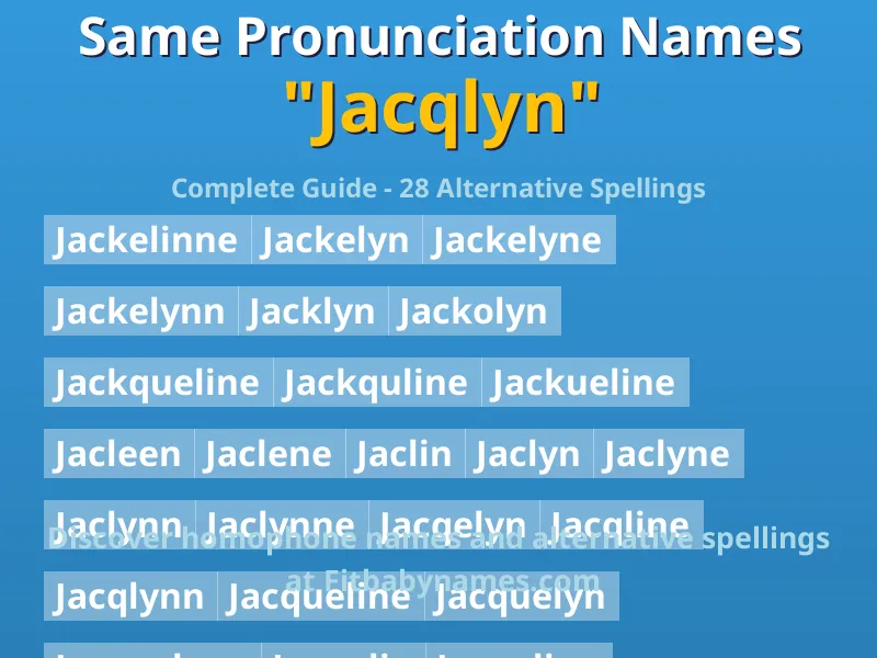 Infographic: Jacqlyn same pronunciation names, similar names, and homophone names