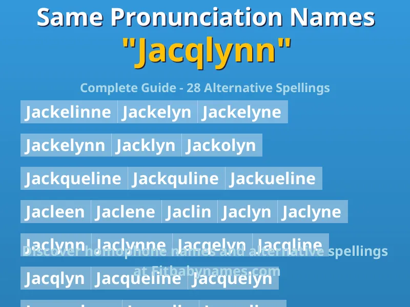 Infographic: Jacqlynn same pronunciation names, similar names, and homophone names
