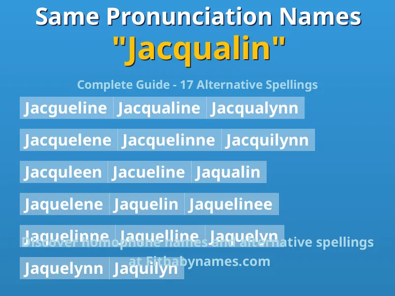 Infographic: Jacqualin same pronunciation names, similar names, and homophone names