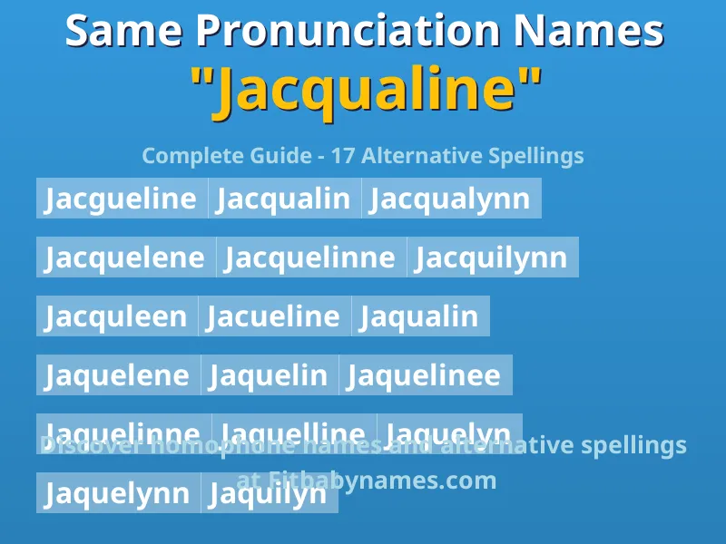 Infographic: Jacqualine same pronunciation names, similar names, and homophone names