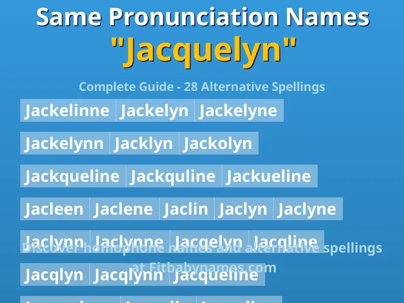 Infographic: Jacquelyn same pronunciation names, similar names, and homophone names
