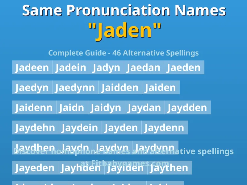 Infographic: Jaden same pronunciation names, similar names, and homophone names