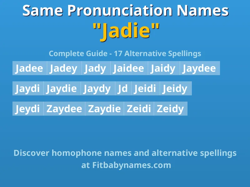 Infographic: Jadie same pronunciation names, similar names, and homophone names