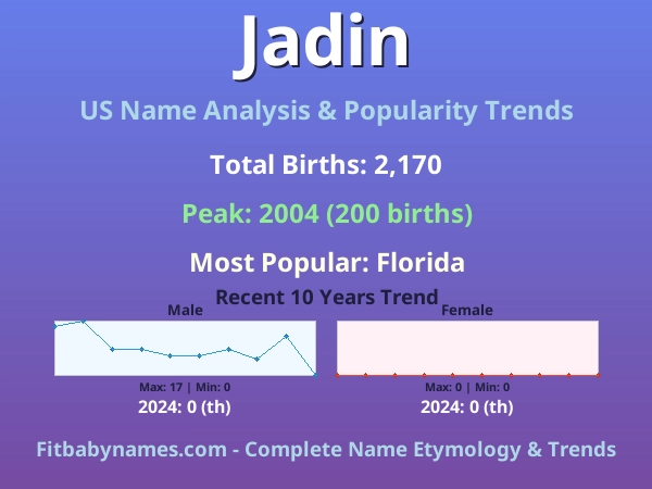 Infographic: Jadin name meaning, origin, and popularity trends in the United States (US baby name analysis chart)