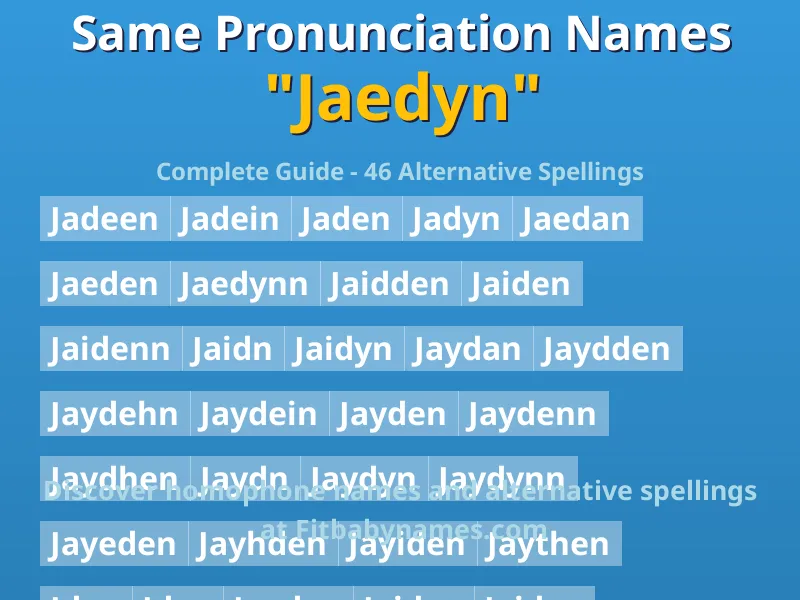 Infographic: Jaedyn same pronunciation names, similar names, and homophone names